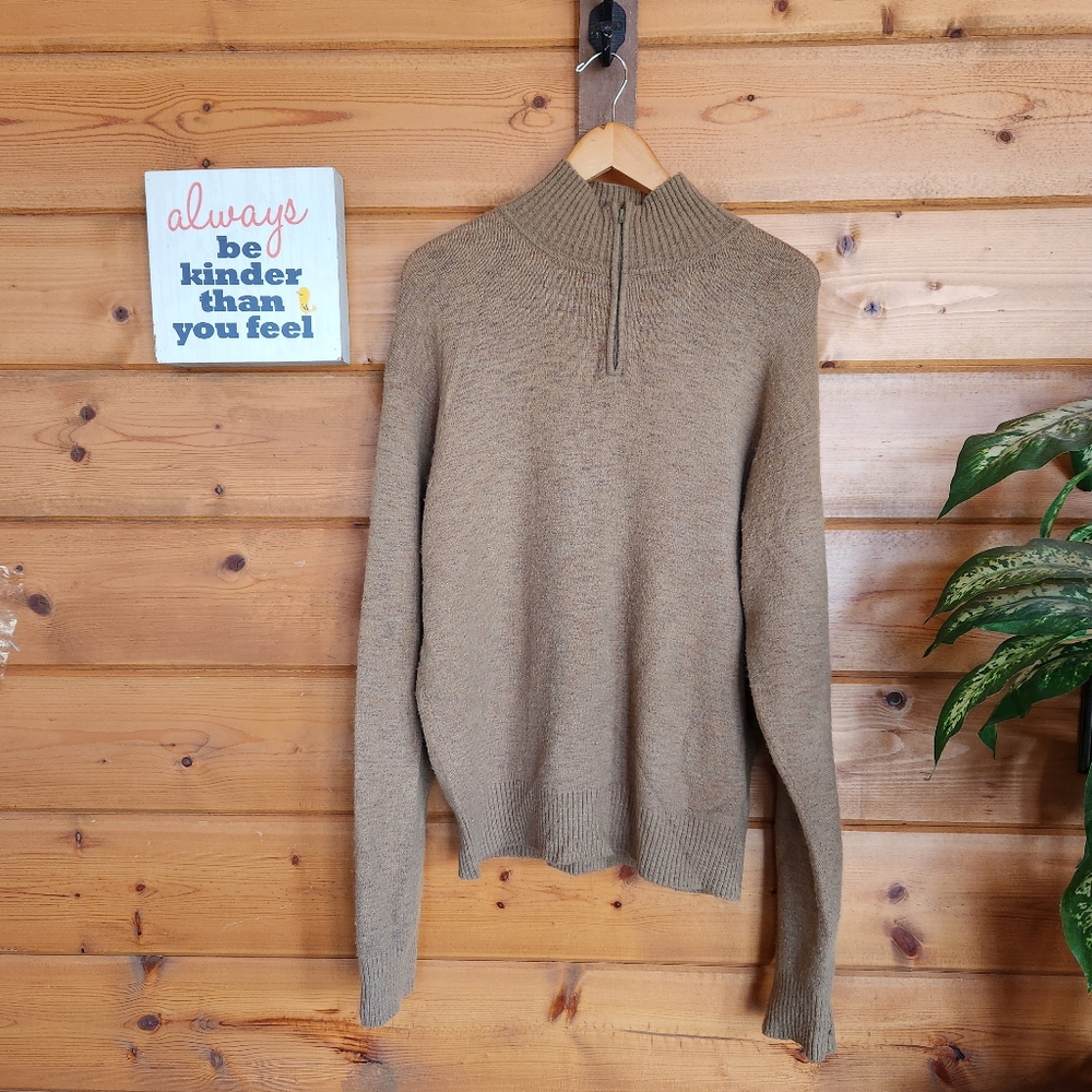 Joseph & Feiss 💙 Mock Neck Wool Blend Sweater Quarter Zip Pullover Marled Large